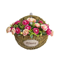 Pastoral grass wall hanging braided decoration real basket rattan imitation flower dried flower basket set European creative handmade flower pot
