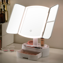 New desktop smart makeup mirror lred with light charging small desktop three-folding light-filling shell womens dressing