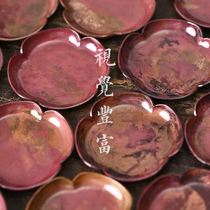 Day Style Handmade Burning Color Red Copper Tea Cup Cushion Tea Dao Retro small number Haitang bronze cup Tothermal insulation tea Totea Tea Ware Accessories