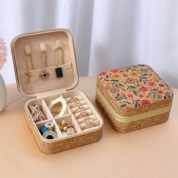 Premium retro printed jewelry box portable travel earrings t-ring necklace storage box