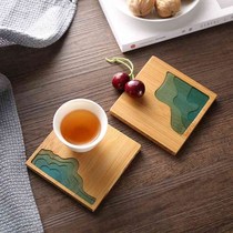 Creative epoxy resin e-resin transparent bamboo round tea coaster coaster insulation pad Kung Fu tea set tea ceremony accessories