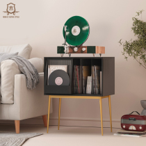Pewter black walnut solid wood vinyl storage rack LP album record player cabinet moving metal sliding door