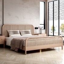 Free custom-made Northern European solid wood rattan 1 8-meter double bed retro Wabi-sabi style B&B hotel master bedroom simple and light