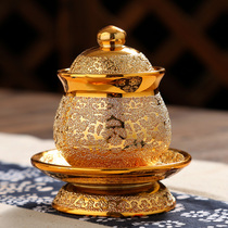 Sufa Buddhist utensils ceramic base with lid lotus holy water cup water supply cup water purification cup for Buddha Guanyin God of Wealth tribute cup package