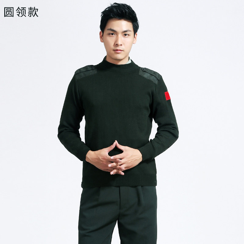 2024 Army meme sweater men's upright collar u with pure cotton linter warm suede olive green V neckline head round collar pin-Taobao