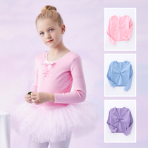 Factory sales childrens dance sweater girls knitted exercise clothes jacket autumn and winter long-sleeved V dance clothes ballet
