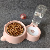 Cat bowl double bowl automatic drinking bowl dog food bowl rust-proof steel dog wet cat supplies no bowl mouth bowl