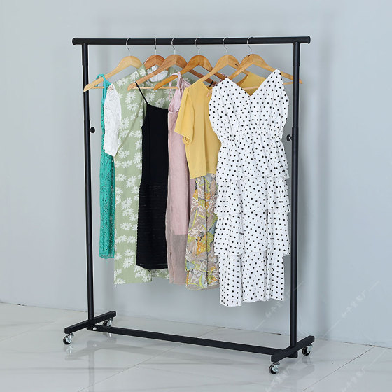 
Wrought iron clothing store display rack horizontal bar floor-standing T-type clothes hanger night market street stall clothes drying rack household clothes Zhongdao