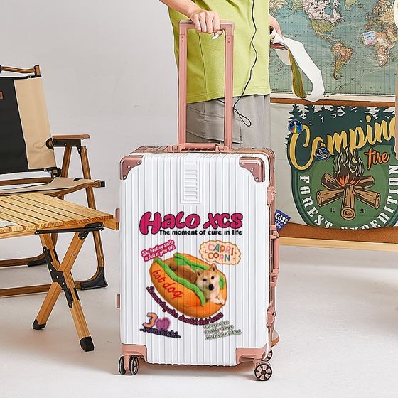 卡通涂鸦行李箱2023新款男20寸旅行箱女学生万向轮直角拉杆密码箱