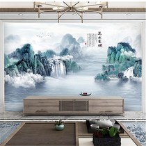 New medium board waterscape landscape painting bamboo wood fiber TV back ink wall integrated wall carbon crystal board film and television wall wainscot