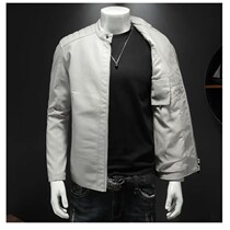 Spring Autumn Mens Motorcycle Leather Jacket Stand Collar S