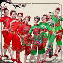 Square dance suit waist drum fan female song costumes dance costumes to serve rice seedlings open door red R new folk dance 