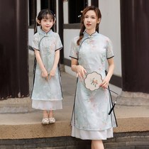 Factory sales girls cheongsam 2024 new summer childrens new H Chinese style Chinese style parent-child clothing for girls older children mother and daughter