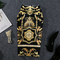 New-Coming European Women Autumn Print PenNcil Skirt High St