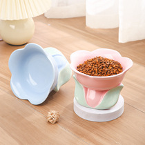 Sufa Flower Ceramic Cat Bowl Cat Food Bowl Pet Bowl Cat Bowl Dog Bowl Slant Mouth Neck Guard Cat Food Bowl New Product