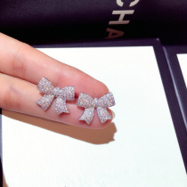 South Korea new S925 silver pin earrings fashion micro inlay exquisite Super Flash zircon temperament bow earrings female