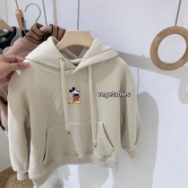  Baby Korean childrens clothing childrens thin velvet hooded sweater Autumn and winter new mens and womens western style all-match pullover tide