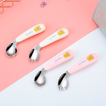 Baby eating short handle training spoon cute portable tableware fork spoon creative complementary food fork spoon set