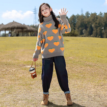 Girls Sweater 2022 Winter New Western Style Childrens Autumn and Winter Middle-aged Childrens Autumn Fashionable Turtleneck Sweater