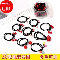 Korean hair accessories hipster hair rope bow Hairband red cherry beads rubber band leather cover black headgear