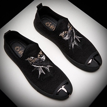 Lefoshoe mens Korean version Leisure shoes Tiger head cloth noodles One foot pedal sloth shoes Mens trends Neo heightening soft-bottom mens shoes