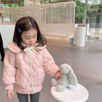 Girls turn in cotton clothes 21 Winter Korean version Childrens baby girl soft rhombus lace Coloured side Lovely cotton clothes Ocean Gas