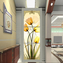 Living room glass triptych flower corridor aisle porch decorative painting frameless vertical plate hanging painting wall mural Peony