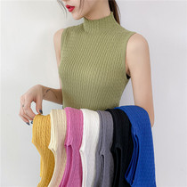 Camisole womens spring and summer sleeveless twist semi-turtleneck sweater with slim-fit short top base shirt worn outside