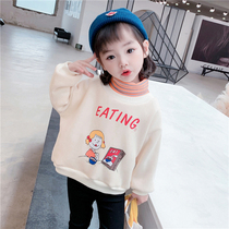 Girl clothes plus velvet thickened 2021 new childrens foreign atmosphere winter Korean cotton high collar baby base shirt winter