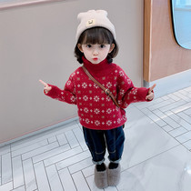 OKAIDI French girls autumn and winter foreign gas plus suede thickened with high collar sweater 2021 new sets of head baby needle weaters