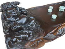 Kung Fu tea set Ebony tea tray Solid wood logs carved tea table King size Maitreya Buddha Cornucopia