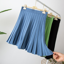 Large size womens high waist knitted skirt womens 200kg fat sister A short skirt wool skirt hairline skirt base skirt