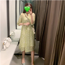 Immediate light intoxicatness suitable for summer colors Bull Oil Fruits Green Crushed Flowers 50% Sleeves Dress F12142