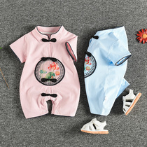 Male newborn baby clothes Chinese style summer clothes full moon hundred days female baby jumpsuit summer cotton climbing clothes thin