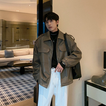 Hualun fall winter boys coat mens PU leather jacket lapels sense of luxury loose fried street mens casual tops