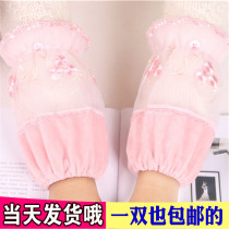 Autumn Winter Flowers Embroidered Lady Short splicing mesh gauze sleeves Sweet Beauty Lace Embroidered Sleeves Women