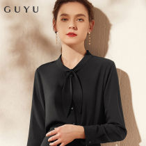 French temperament chiffon shirt womens long-sleeved autumn 2022 new lace up interview top black professional shirt