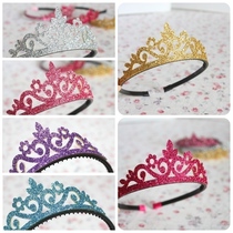  Korean princess crown headdress Holiday travel hair accessories Lightweight sparkling gold powder hair band crown childrens headband hair accessories