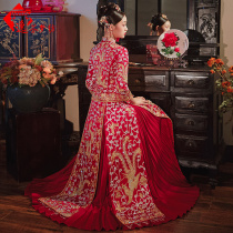 Xiuhe clothing 2021 New Big Five Fu Pan gold embroidered dragon and phoenix coat bride dress wedding dress Chinese wedding dress cheongsam