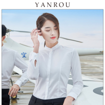 Stand-up collar white shirt Womens long-sleeved professional non-ironing wild slim-fitting overalls temperament work formal bottoming white shirt