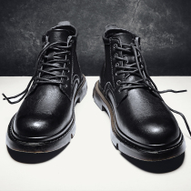 Martin boots mens autumn 2021 new British style high-top shoes versatile tooling shoes trend Korean version of black leather boots