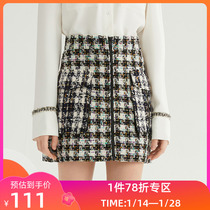 (The same style as the shopping mall) LILY autumn new womens plaid yarn waist small A skirt zipper skirt