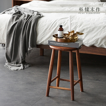 Day Style Black Walnuts Stools High Foot Makeup Stool Mortice furniture Home solid wood Nordic round stool cherry wood Bench Bench