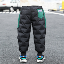 Boys cotton pants autumn and winter models 2022 new childrens plus velvet thick down cotton pants big childrens warm winter trendy pants