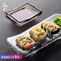 Nine-Earth-Style Glass Sushi Pan Creative Hammer Tattooing Flat Pan Transparent Dip Pan Mustard Pan Seasoned Dish Home