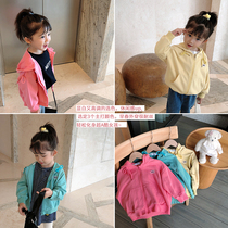 abao girls solid color coat casual hooded children Spring New coat female baby loose fashion zipper shirt