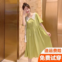 Pregnant women Summer Net red set fashion 2021 new doll collar summer dress summer skirt tide