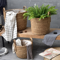 MimiHome handmade grass woven ins wind flower basket woven basket hemp rope rattan basket Daily storage basket sundries basket