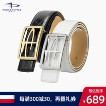 American PT new golf belt mens hollow Tungsten Gold buckle cowhide crocodile business leisure belt