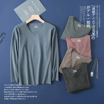 De velvet fiber fabric autumn and winter mens V-neck seamless thin velvet slim body thermal underwear base long sleeve T-shirt autumn clothes